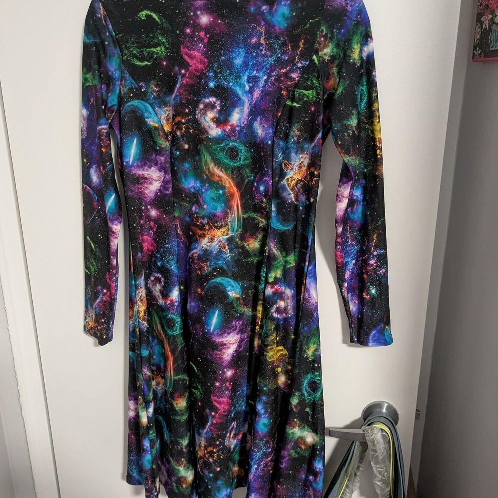 Blackmilk Galaxy Psychedelic Long Sleeve Dress, Large